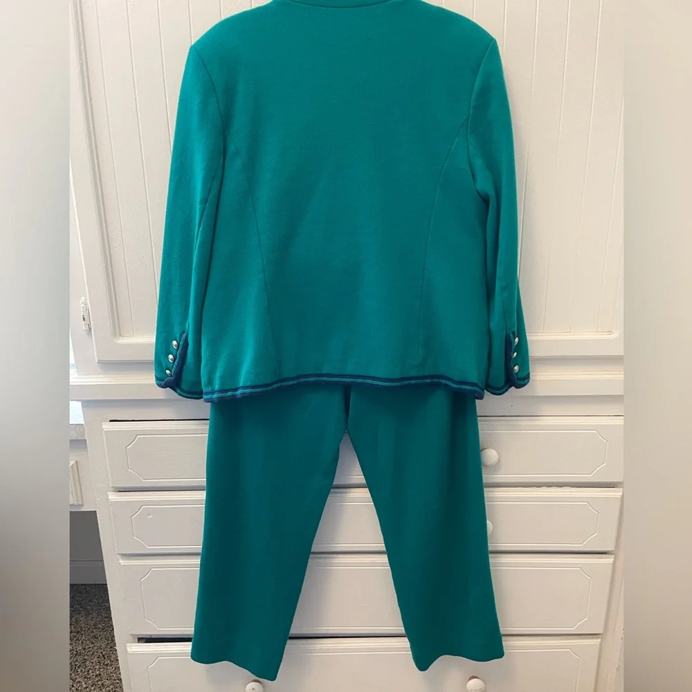 Bleyle Women’s Teal Green with Blue trim Blazer &Pants Vintage Wool Sz 14 Petite - Picture 6 of 16